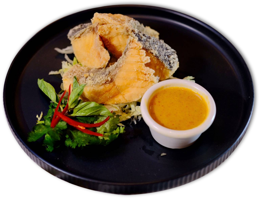 Okra plated fish dish